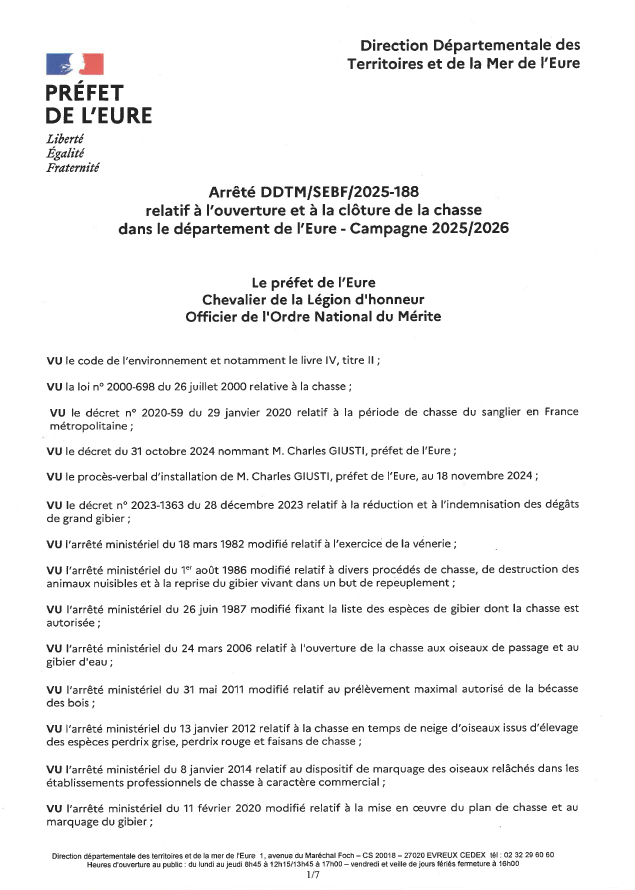 Arrêté DDTM SEBF 2025-188