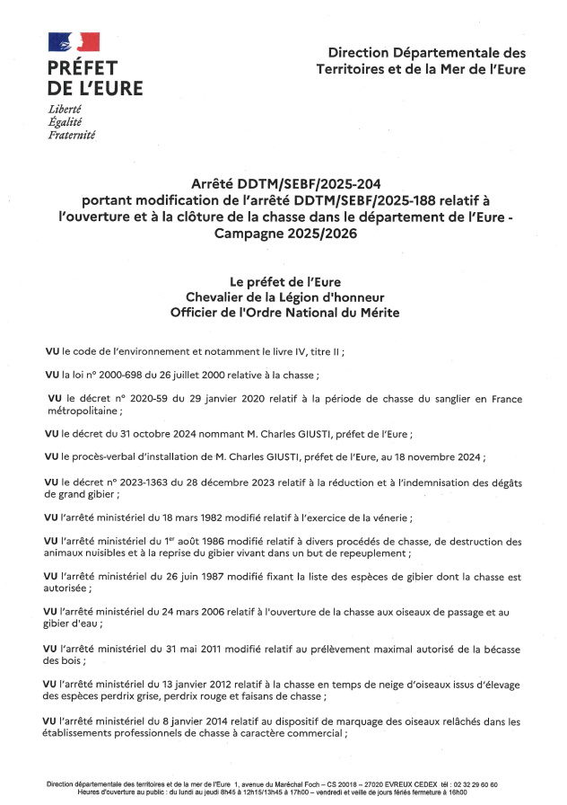 Arrêté DDTM SEBF 2025-204