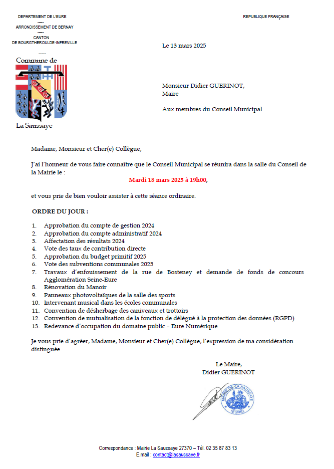 Ordre du jour CM 18/03/2025