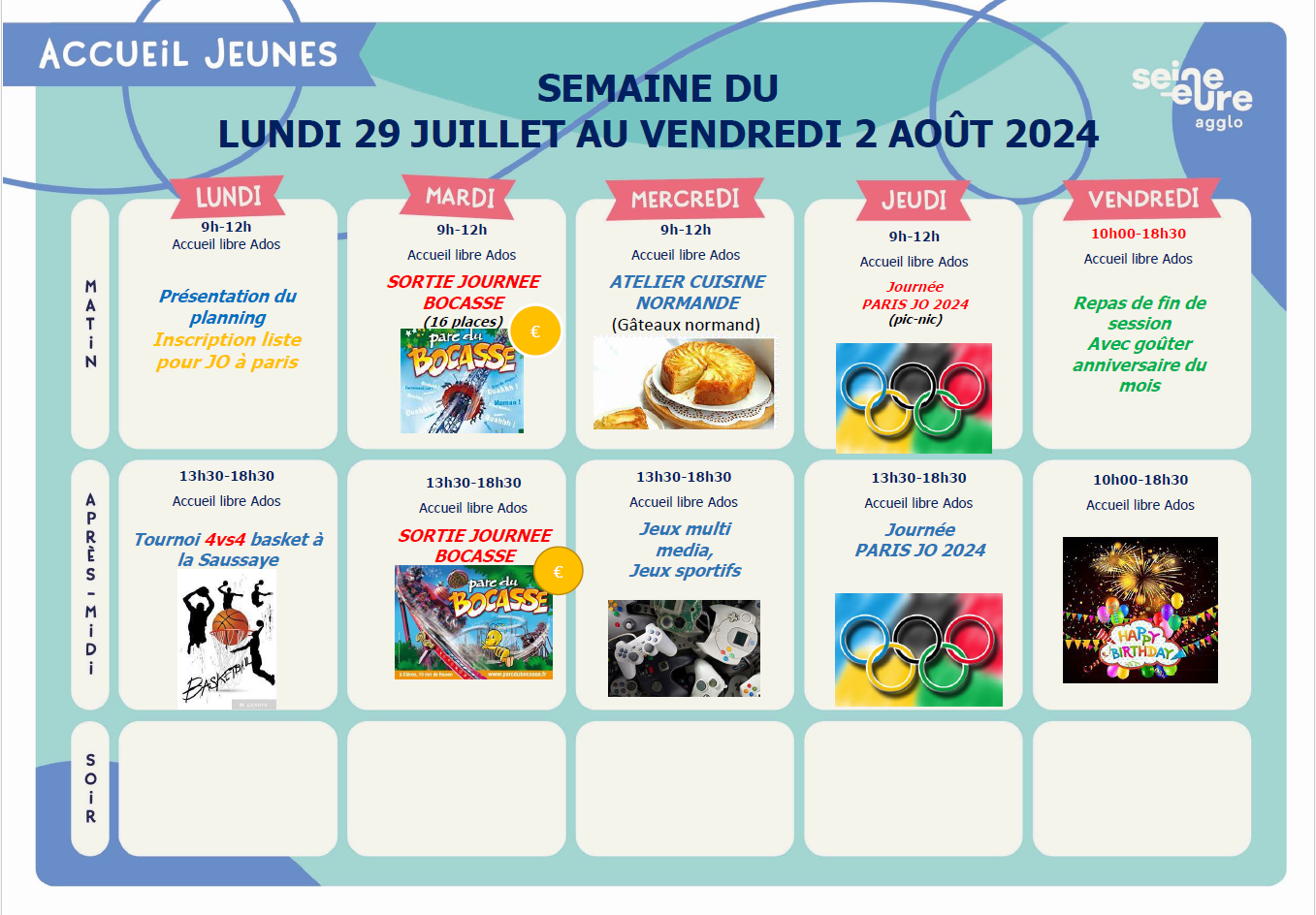 Planning ado du 29 Juillet au 02 Août