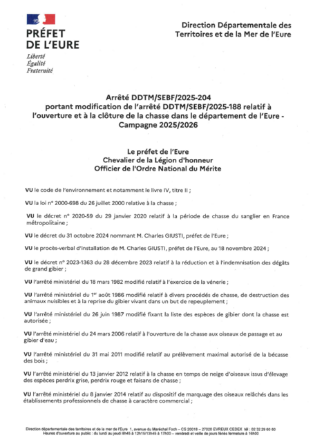 Arrêté DDTM/SEBF/2025-204